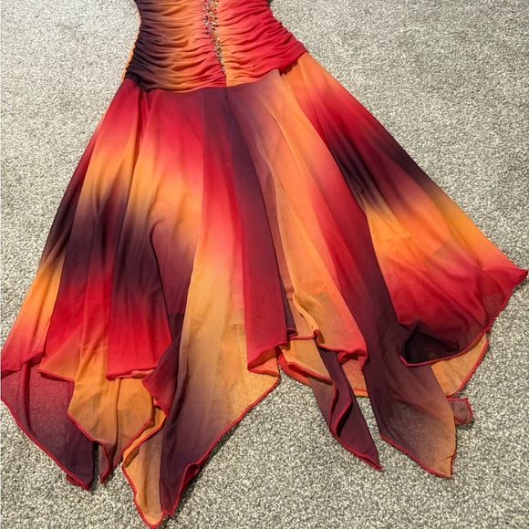 Y2k Elegant Sunset Ombre Midi Prom Dress With Sweetheart Neckline Size Medium - Picture 14 of 16